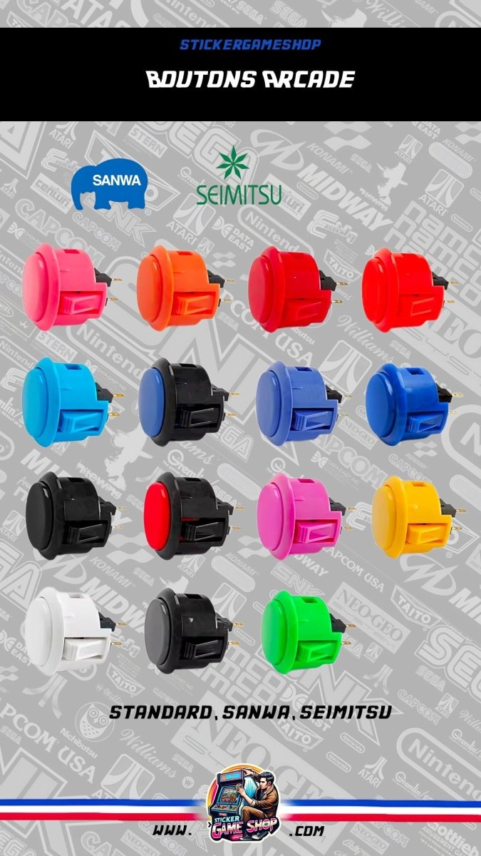 Boutons Arcade Sanwa SDM-20 – Jaune – Neufs Pour Borne Et Crédit